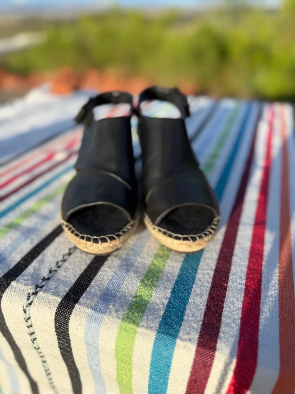 Clarks Lafley Krissy Black Leather quiet luxury Espadrille Wedge Sandals 7.5 M